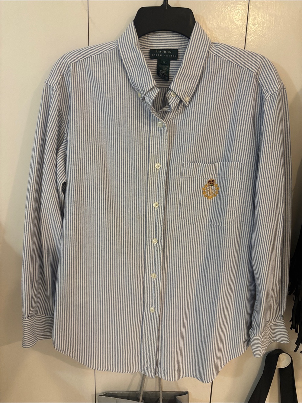 Ralph Lauren Vintage Women Blue&White Striped Button-Down Shirt Oxford,12